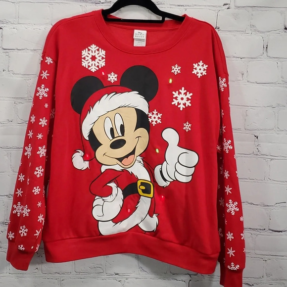 Disney Sweaters - Disney Mickey Mouse Lighted Christmas Fleece Sweater Juniors Size L 11/13